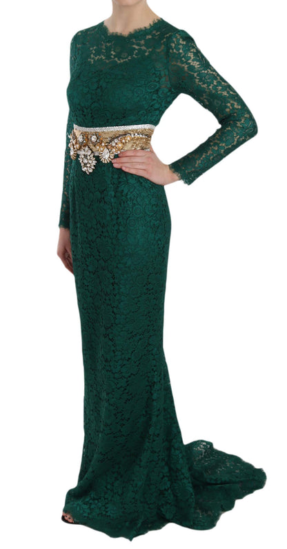 Emerald Elegance Lange Mouw Vloer-Lengte Jurk