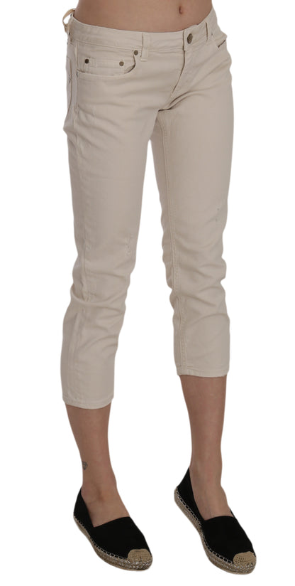 Beige lage taille skinny cropped capribroek