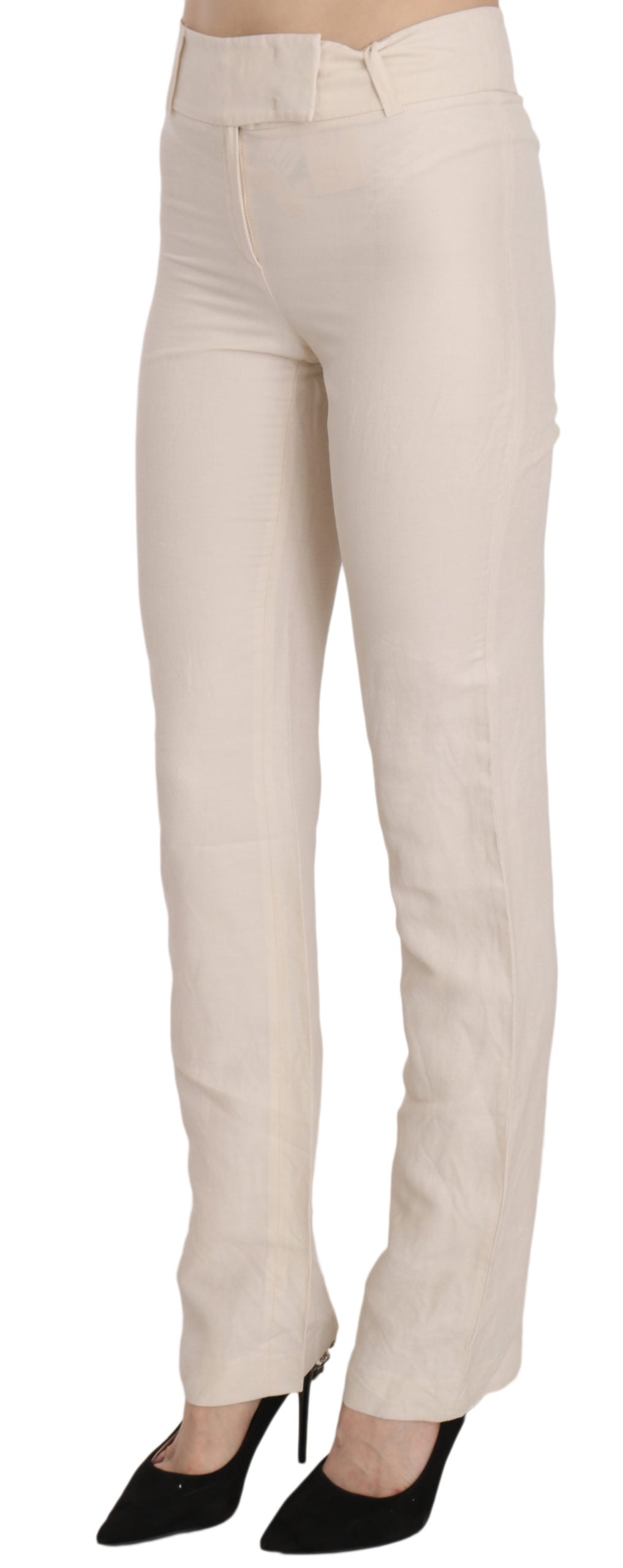 Verhoogde witte hoge taille flared broek