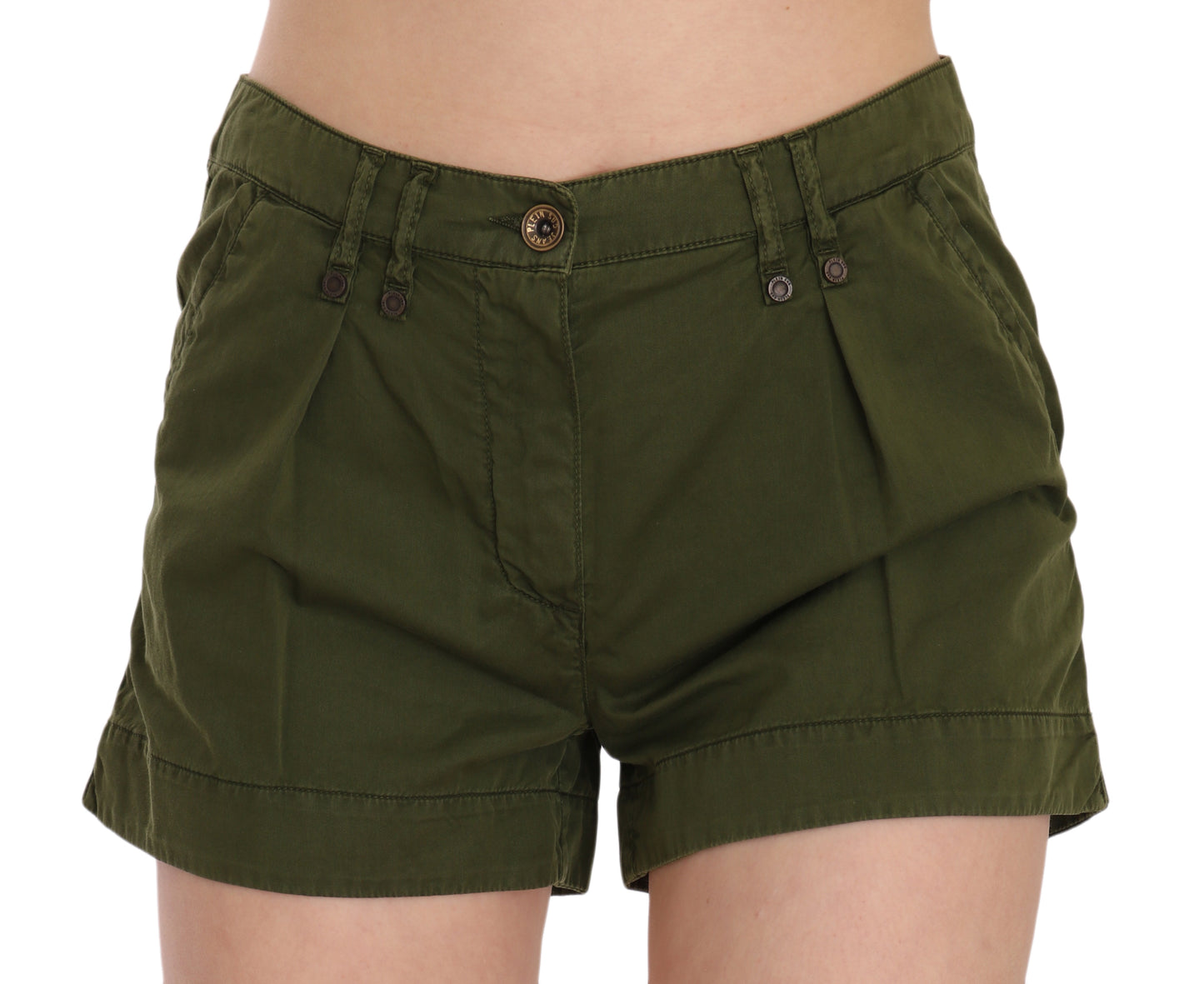 Smaragdgroene katoenen shorts met middelhoge taille