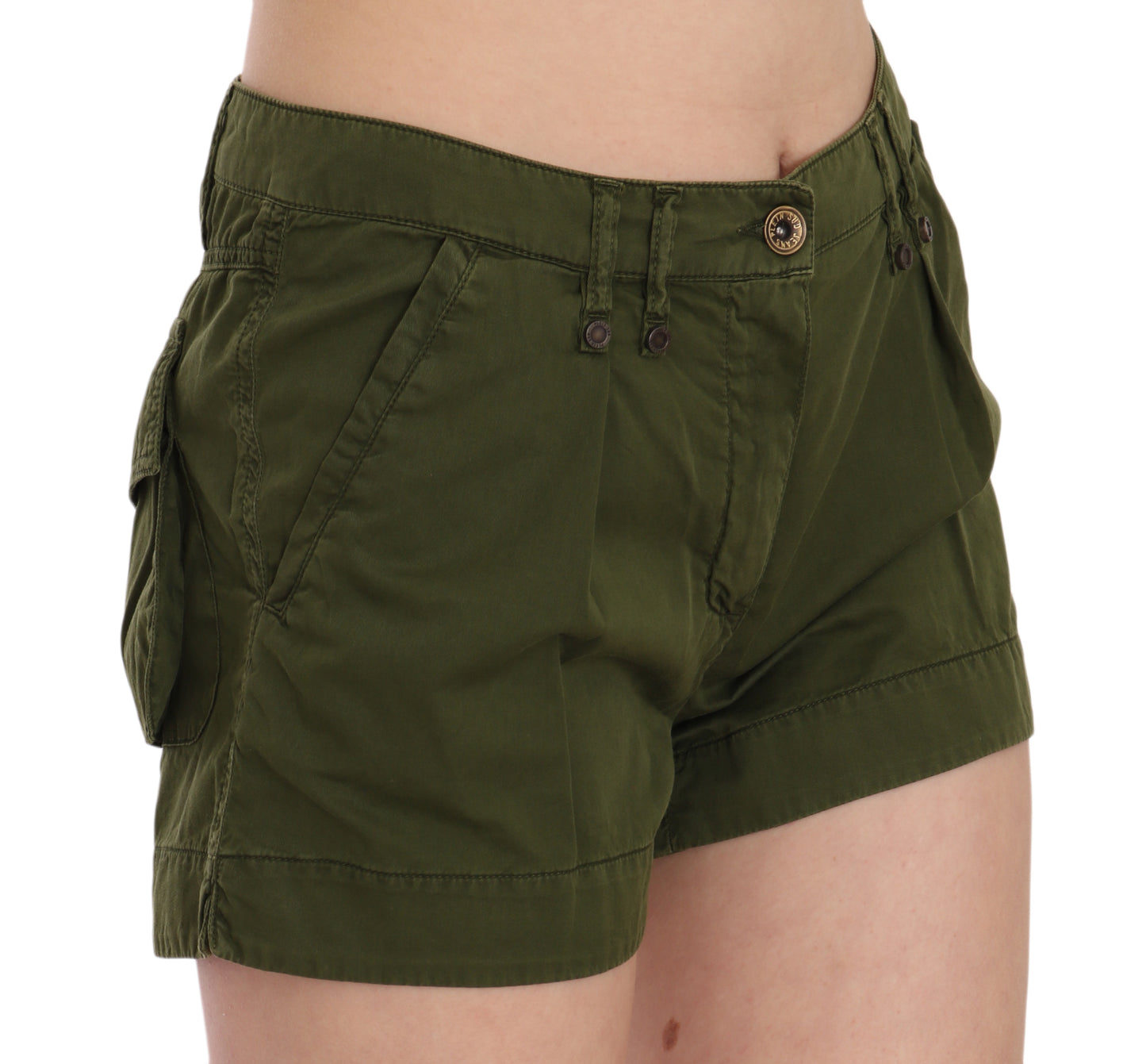 Smaragdgroene katoenen shorts met middelhoge taille