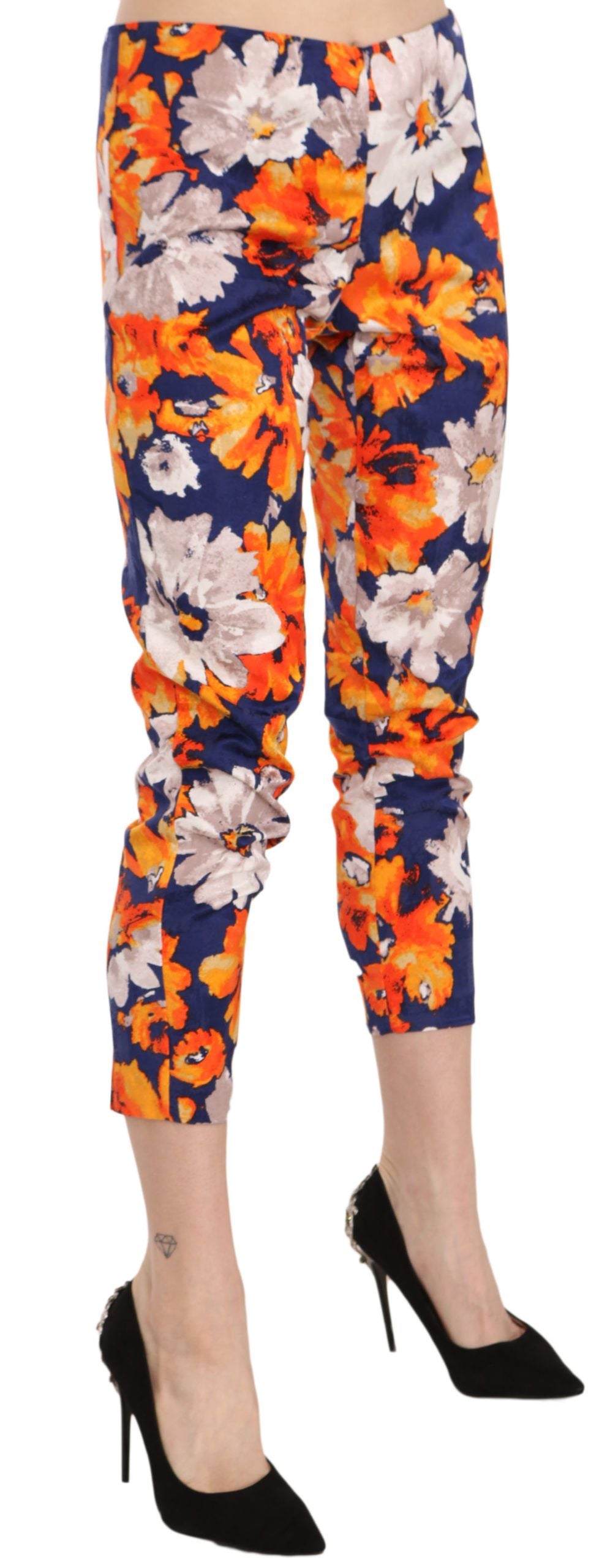 Skinny broek met bloemenprint en middelhoge taille