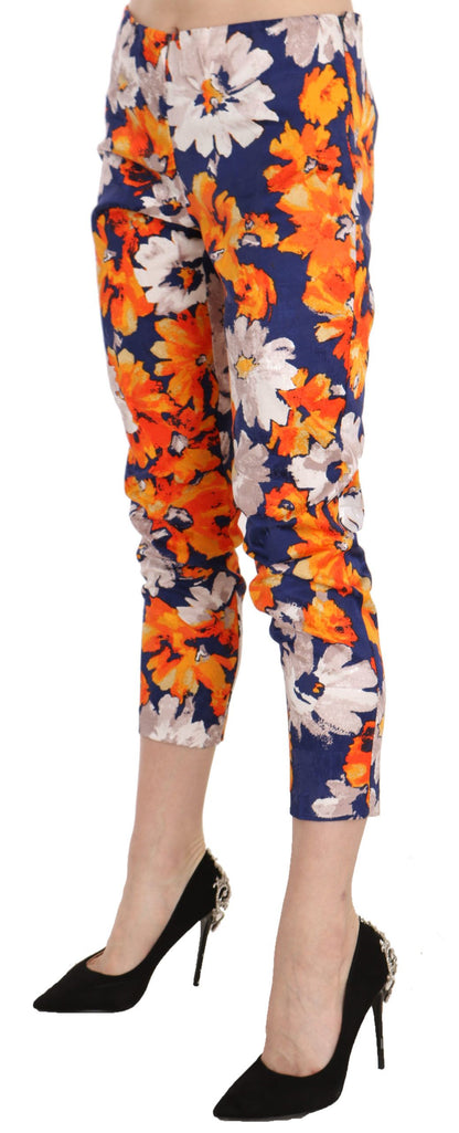 Skinny broek met bloemenprint en middelhoge taille