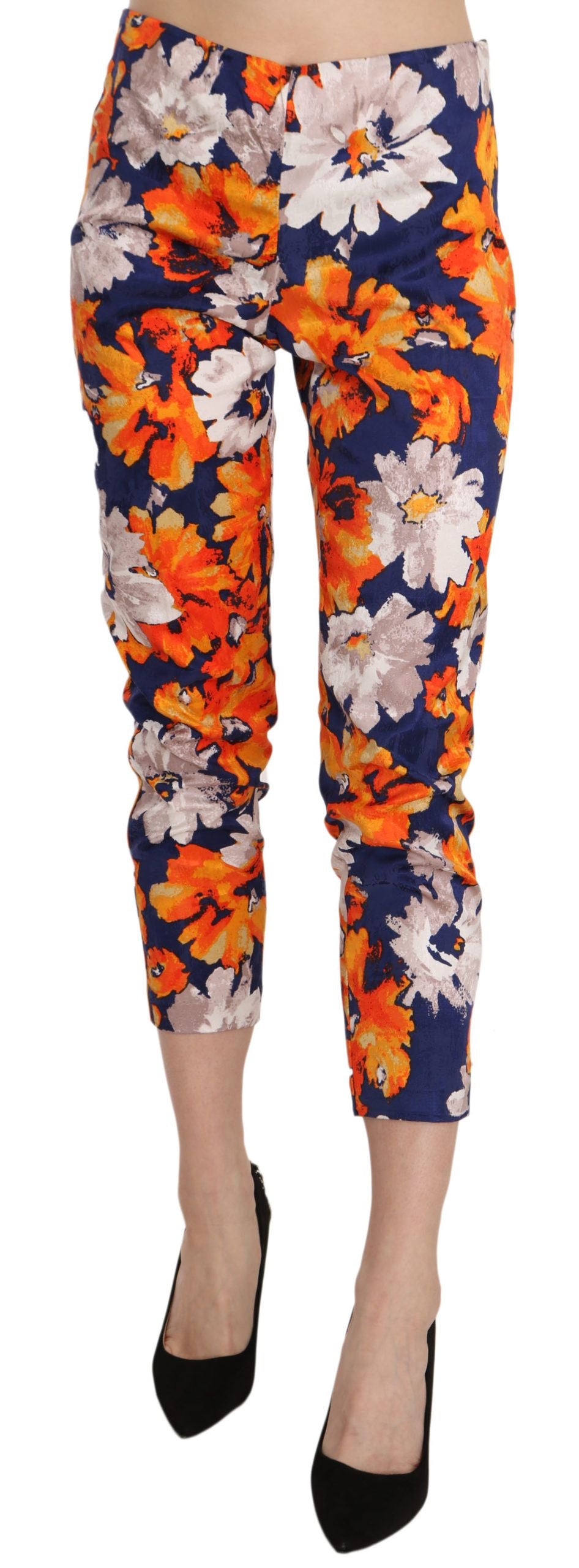 Skinny broek met bloemenprint en middelhoge taille