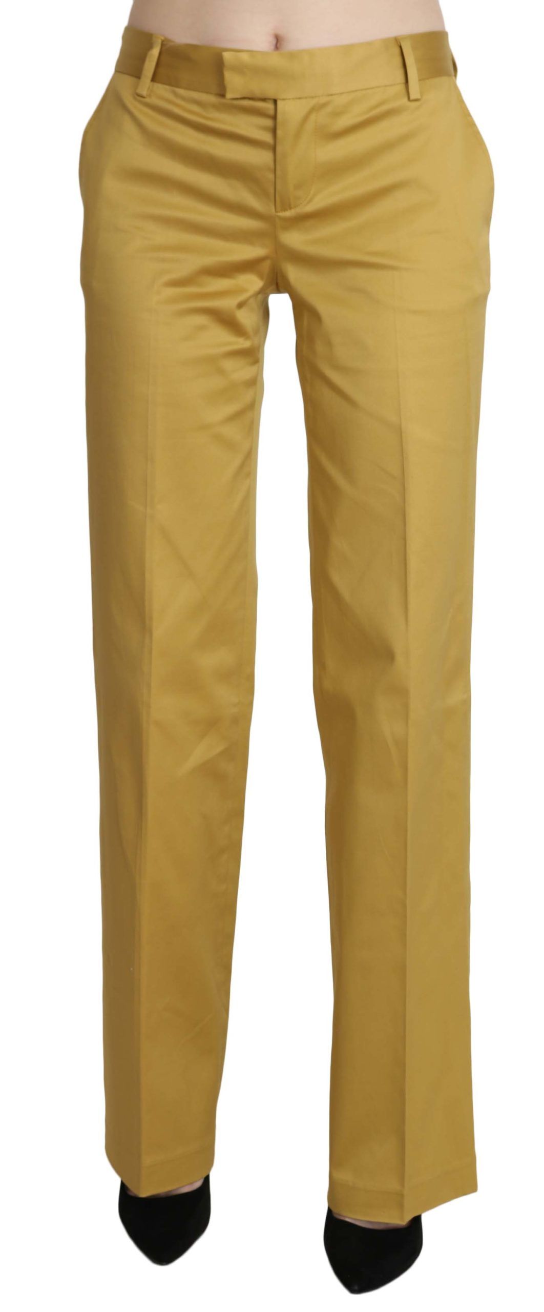 Mustard Mid Waist Tailored Cotton Pants