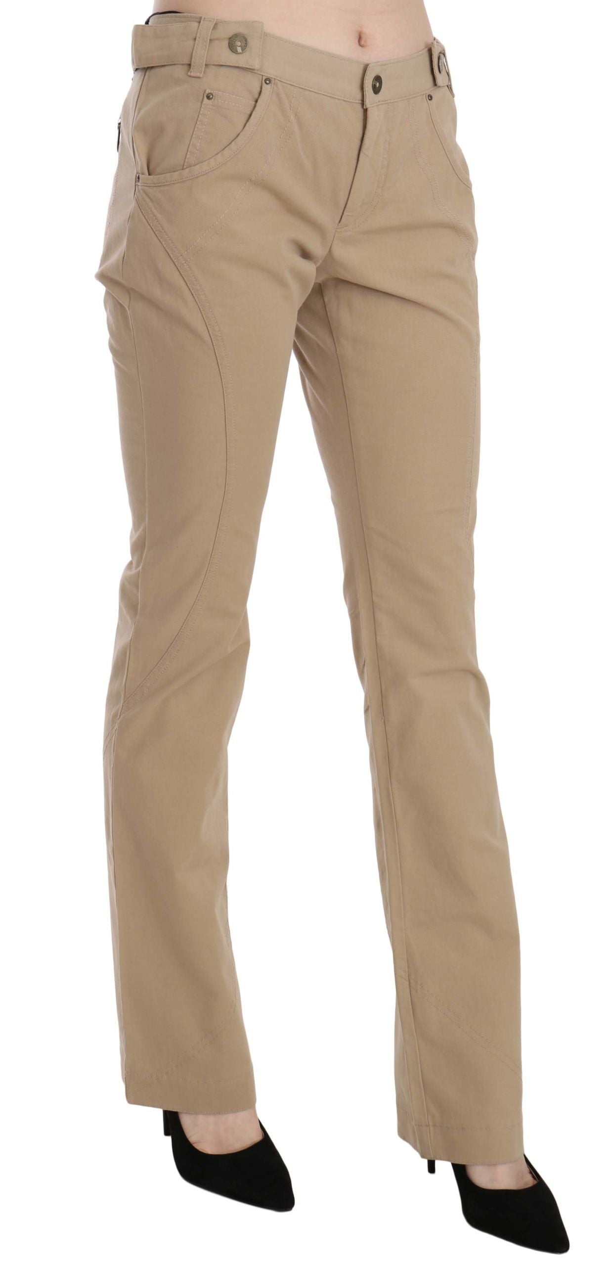 Beige broek met rechte pijpen en middelhoge taille