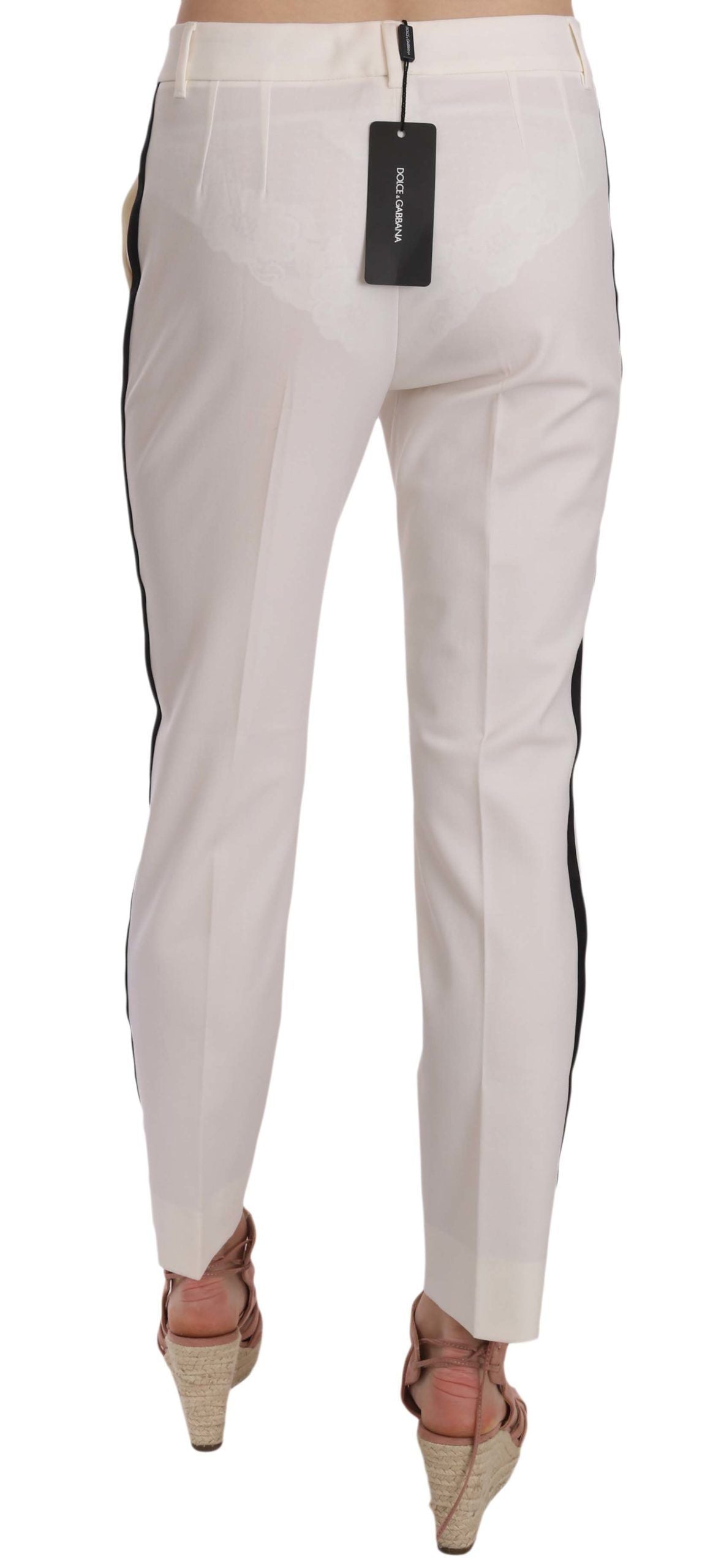 Elegant White Stripe Wool Tapered Trousers