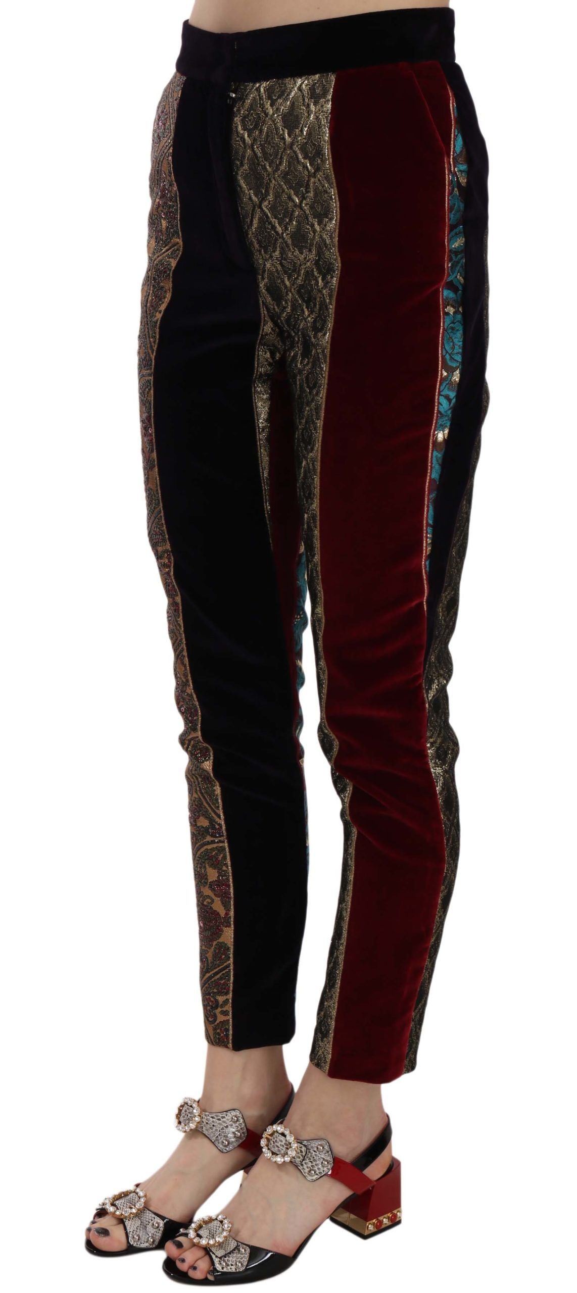 Elegante multicolor jacquard cropped broek