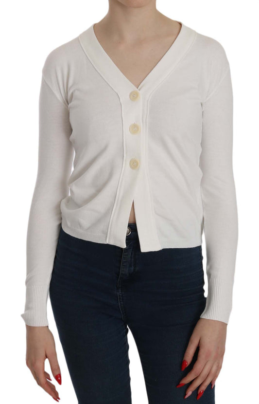 Elegante witte V-hals cropped cardigan blouse