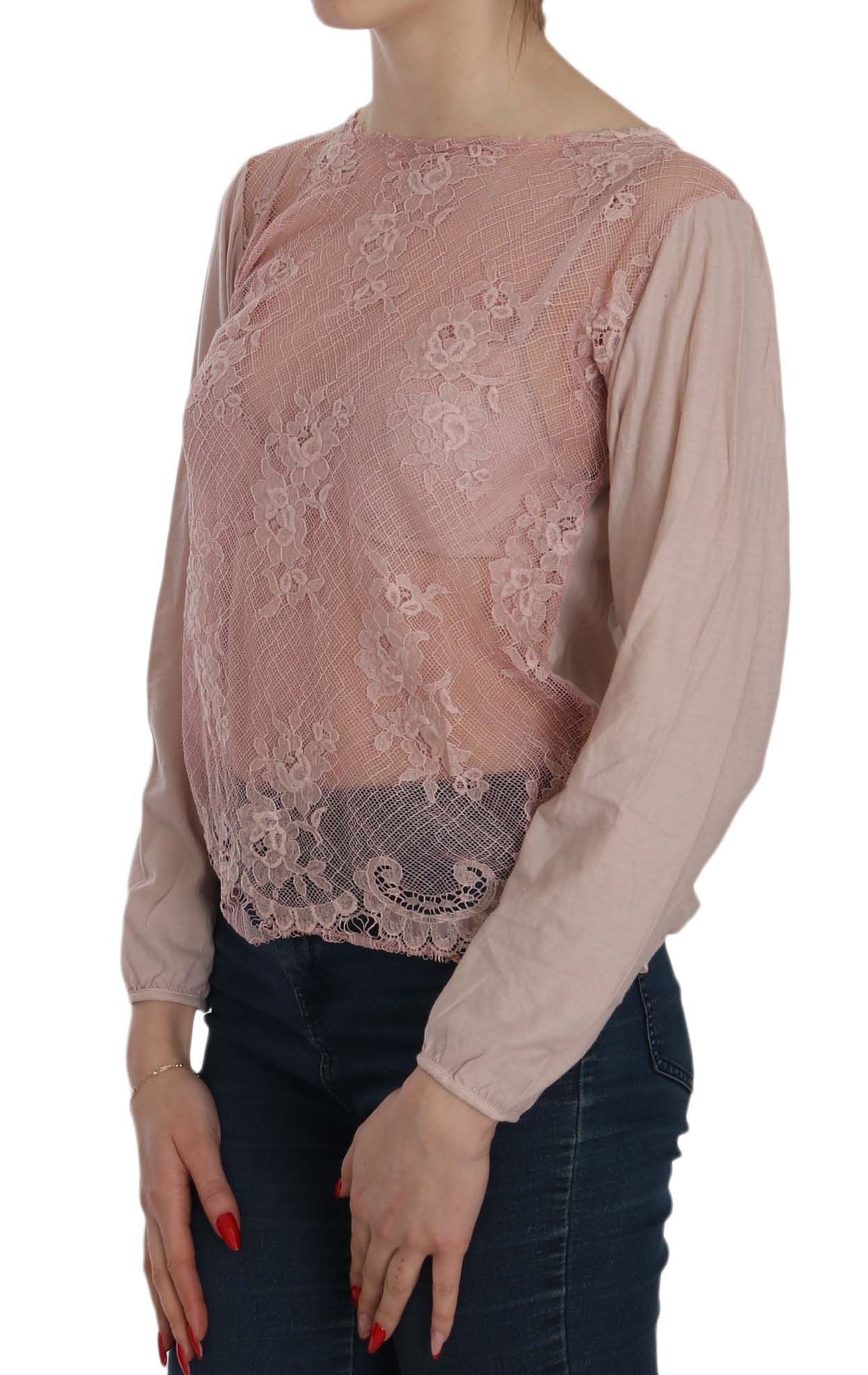 Elegante roze kanten blouse met boothals