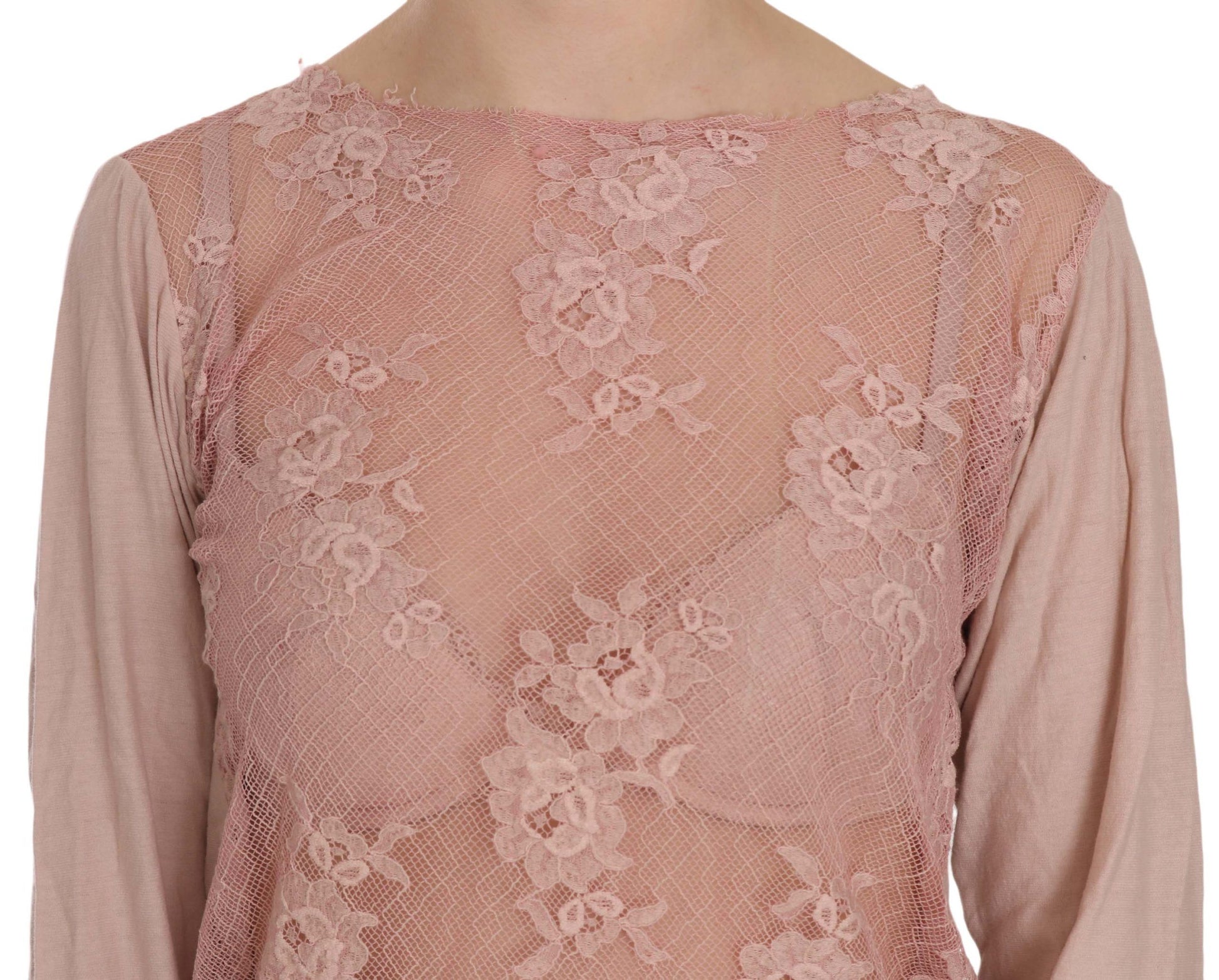 Elegante roze kanten blouse met boothals