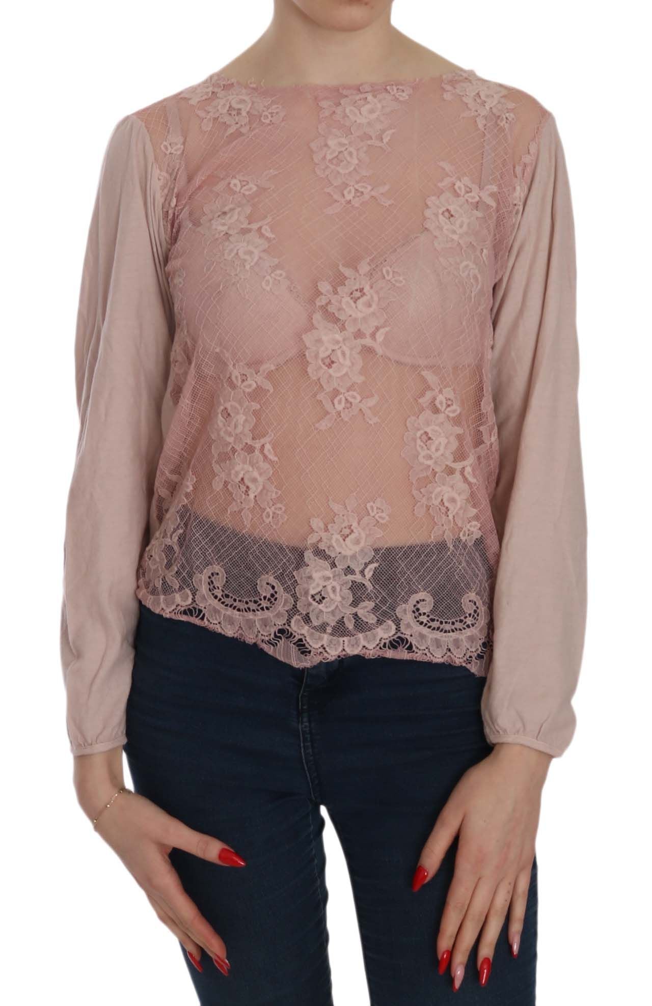 Elegante roze kanten blouse met boothals