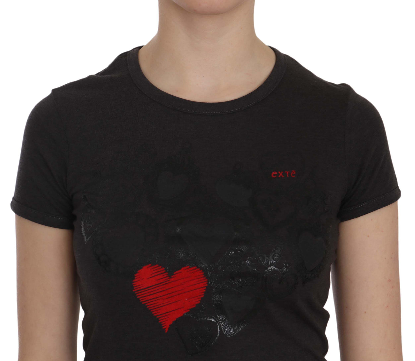 Black Hearts Print Crew Neck Blouse