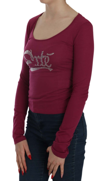 Fuchsia kristal versierde U-hals blouse