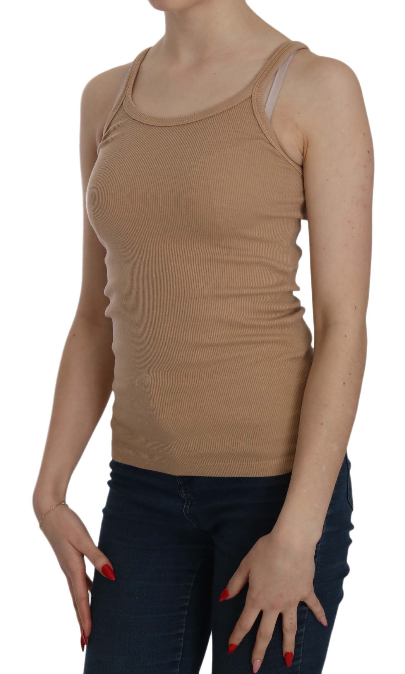 Beige katoenen spaghettibandjes tanktop