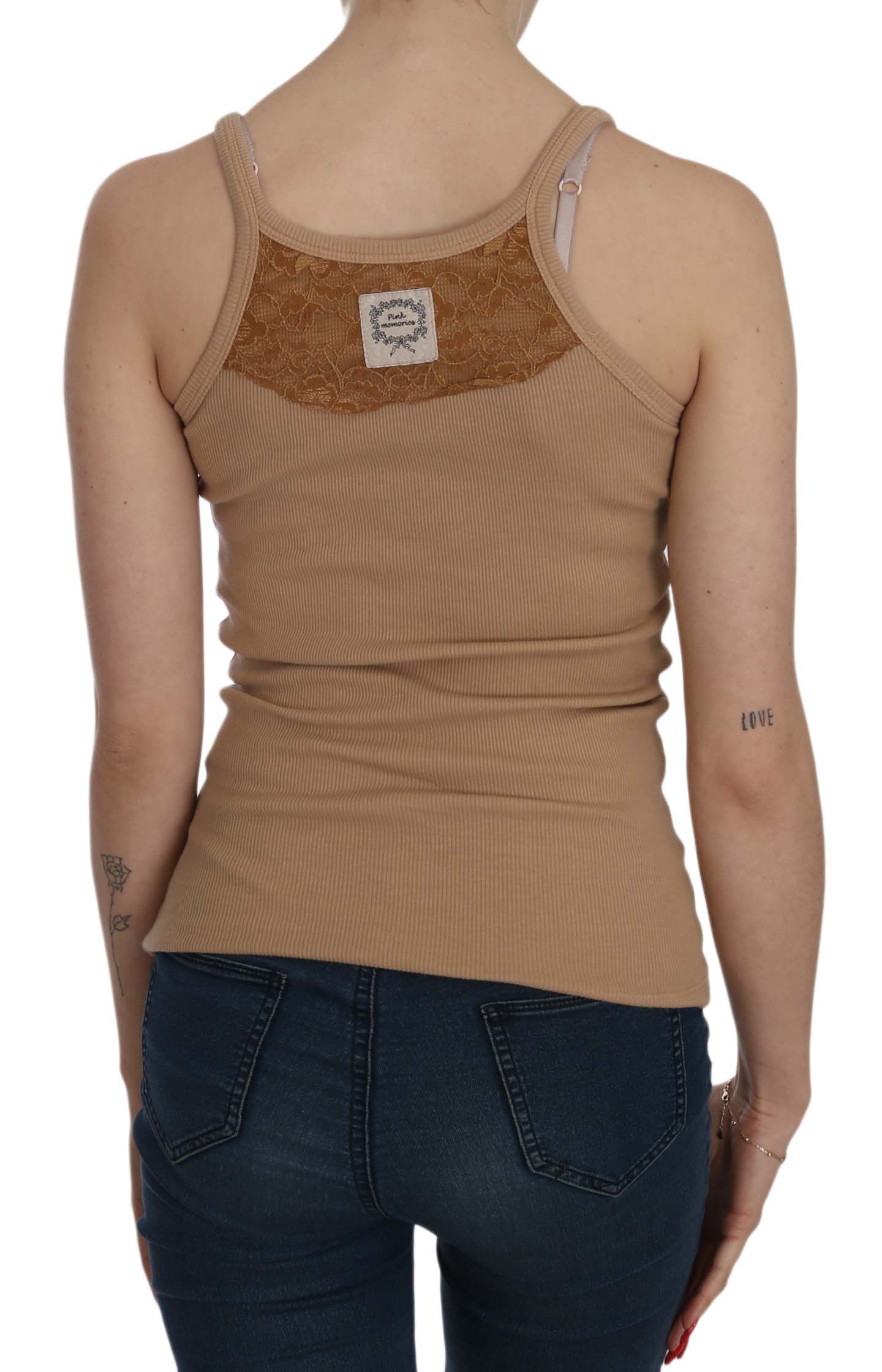 Beige katoenen spaghettibandjes tanktop