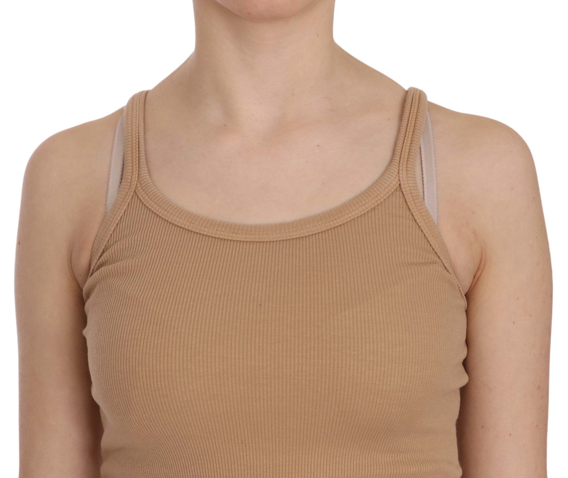 Beige katoenen spaghettibandjes tanktop