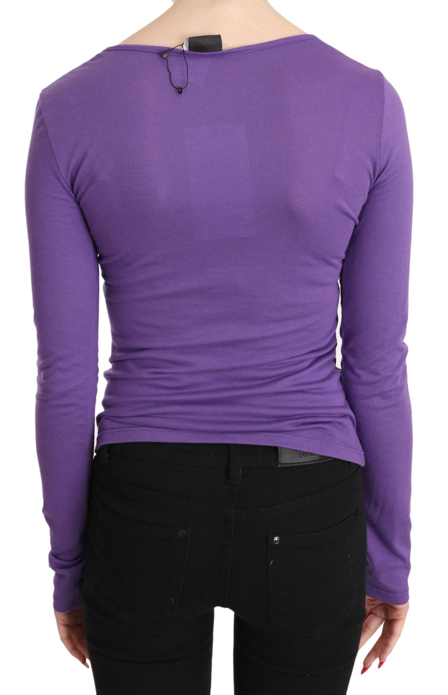 Elegant Purple Crystal Embellished Long Sleeve Top