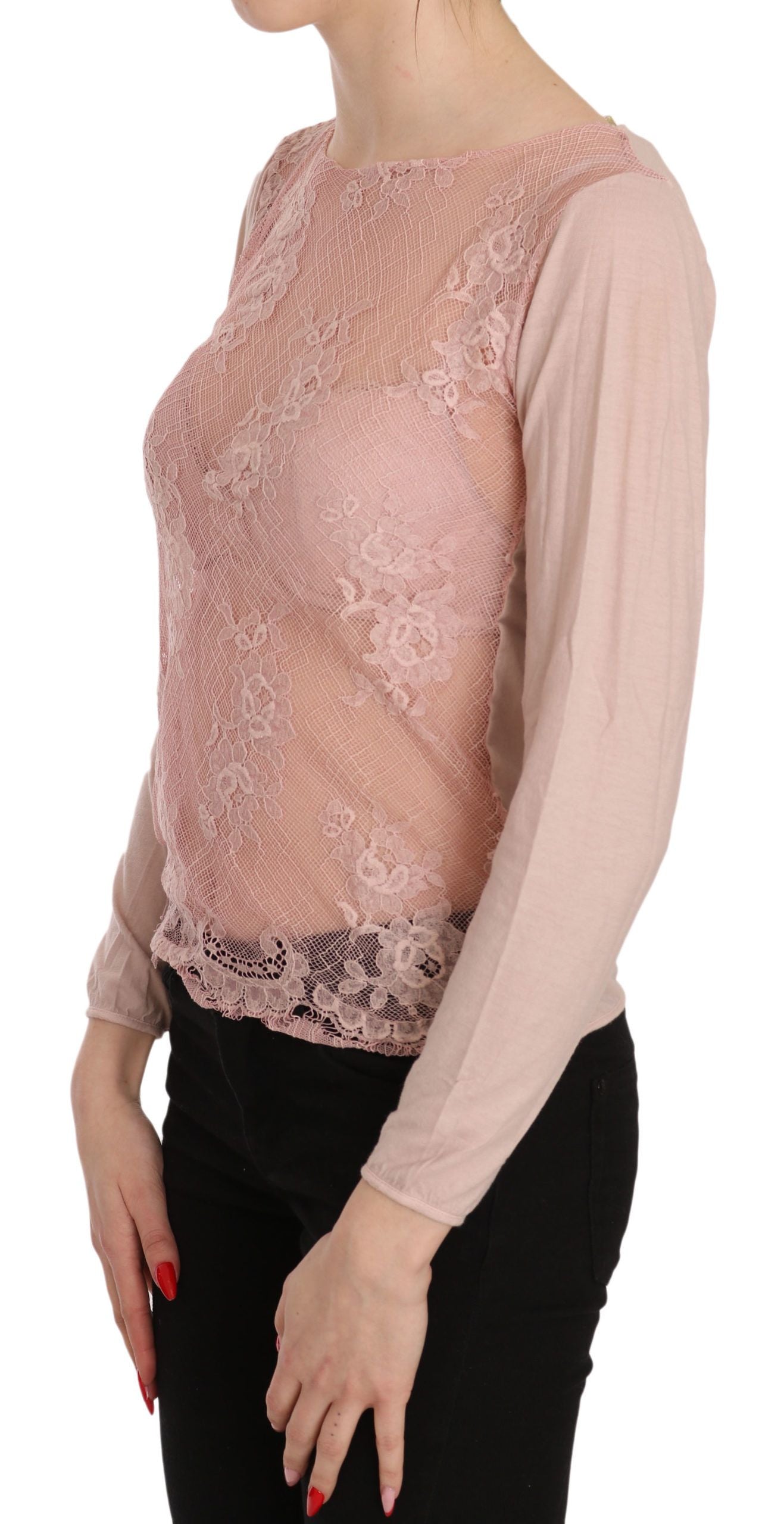 Chic Pink See-Through Cotton Blouse