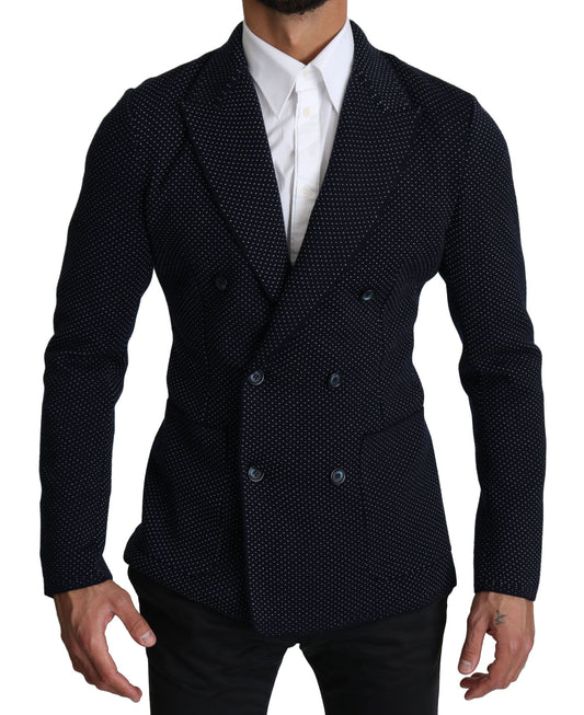 Elegante donkerblauwe gestippelde slim-fit blazer