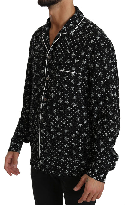 Elegante zijden pyjama-shirt met schedelprint