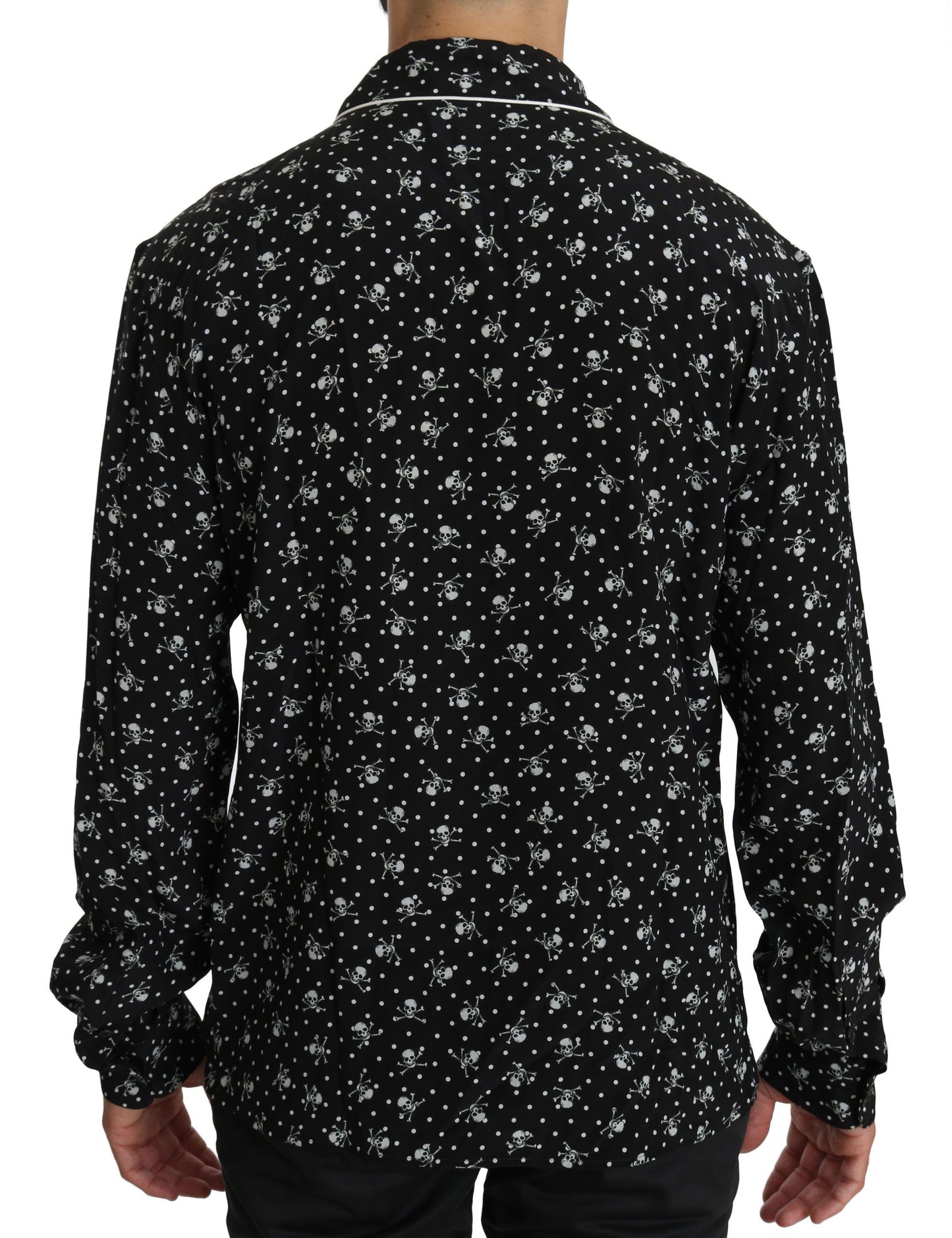 Elegante zijden pyjama-shirt met schedelprint