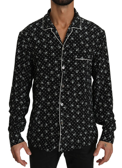 Elegante zijden pyjama-shirt met schedelprint