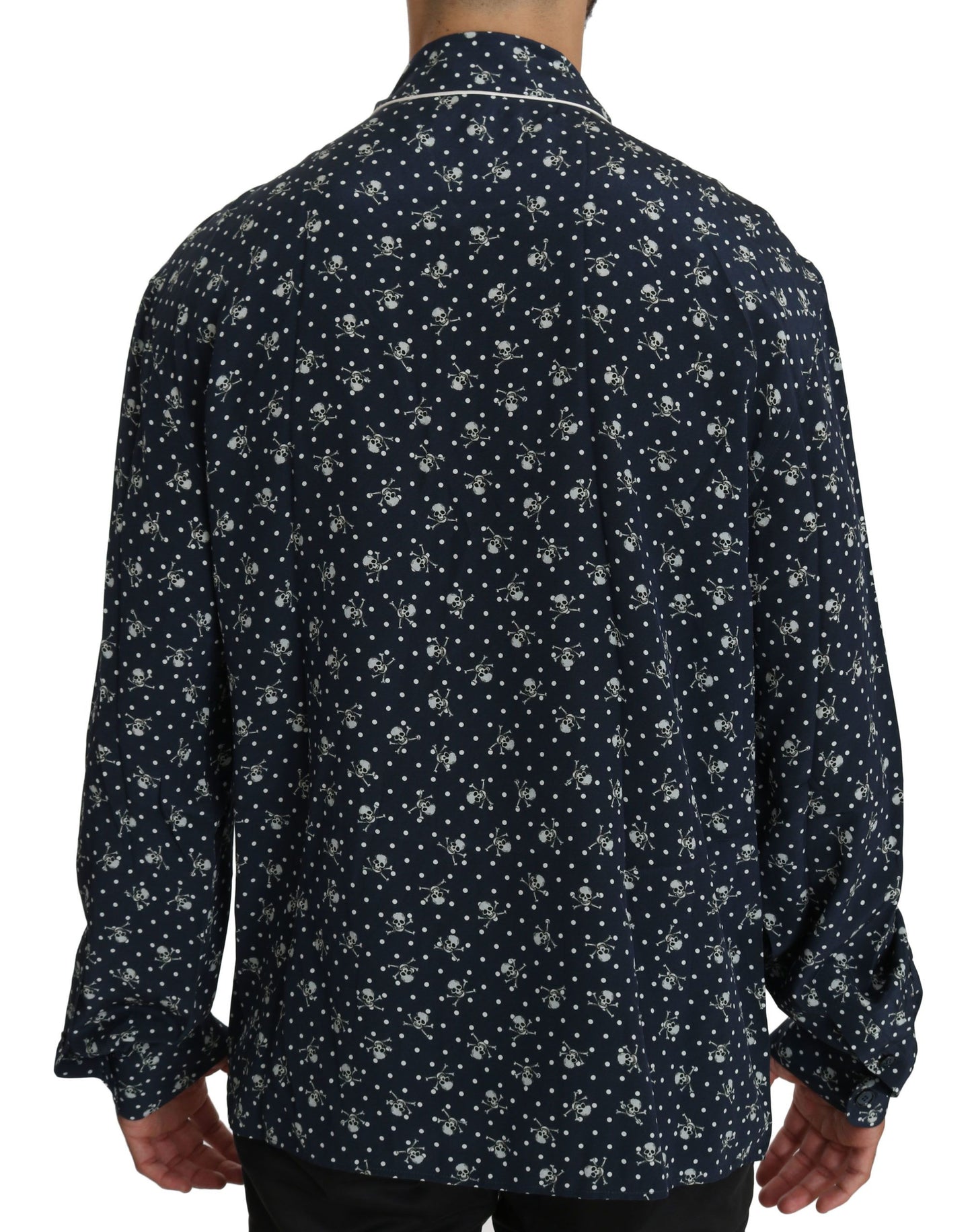 Zijden elegantie: blauw schedelprint loungeshirt