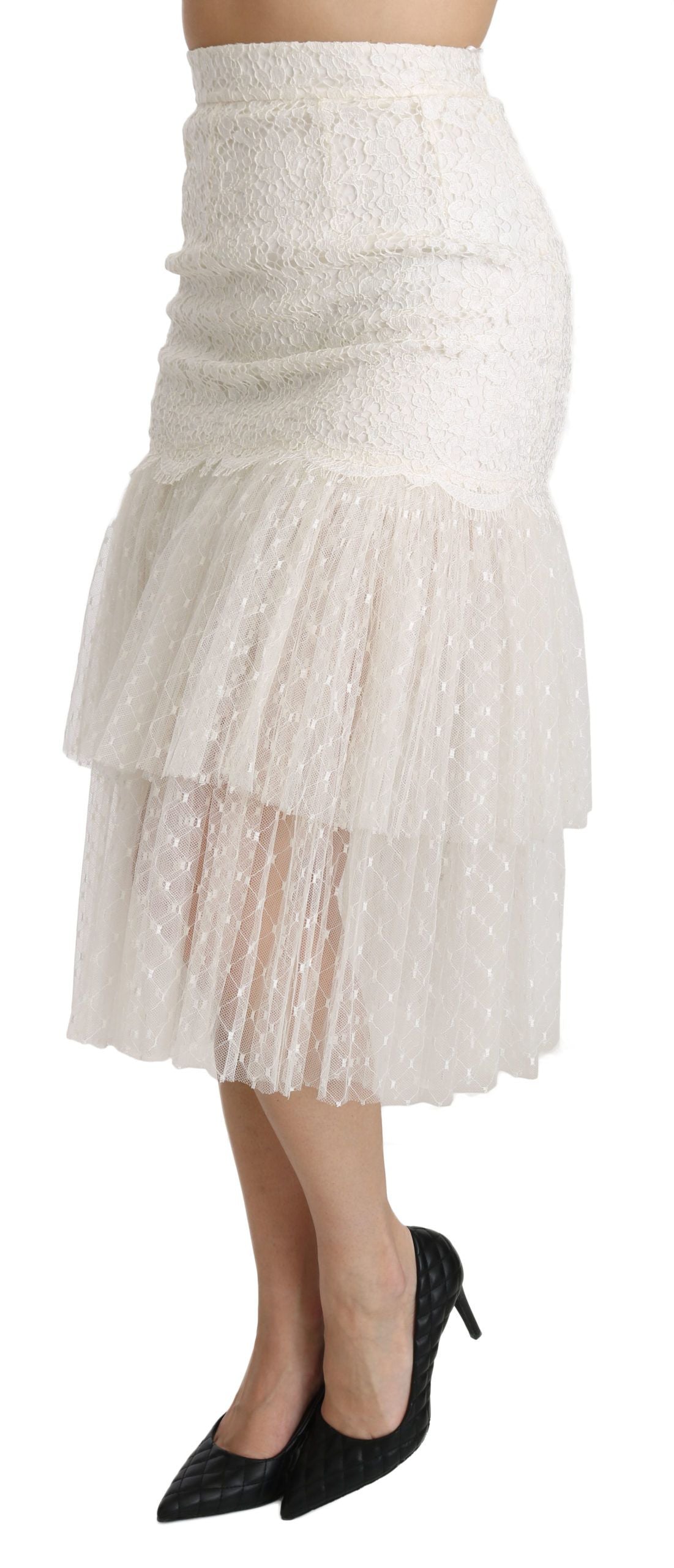 Elegante witte kanten rok met hoge taille