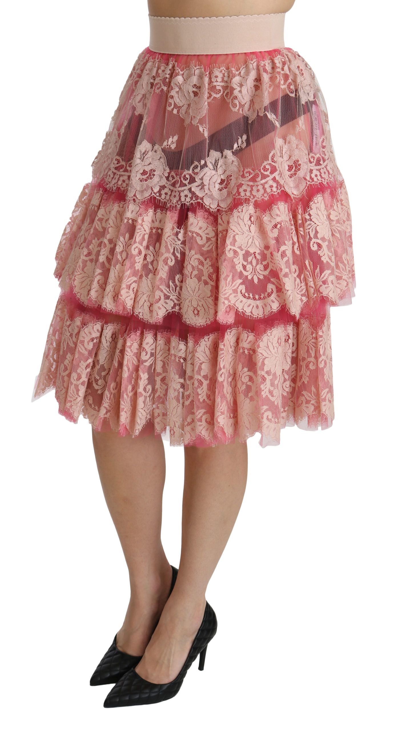 Elegante roze kanten rok met hoge taille