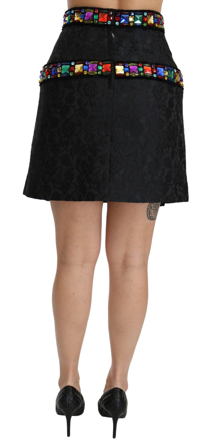 Elegant High-Waist Embellished Black Skirt