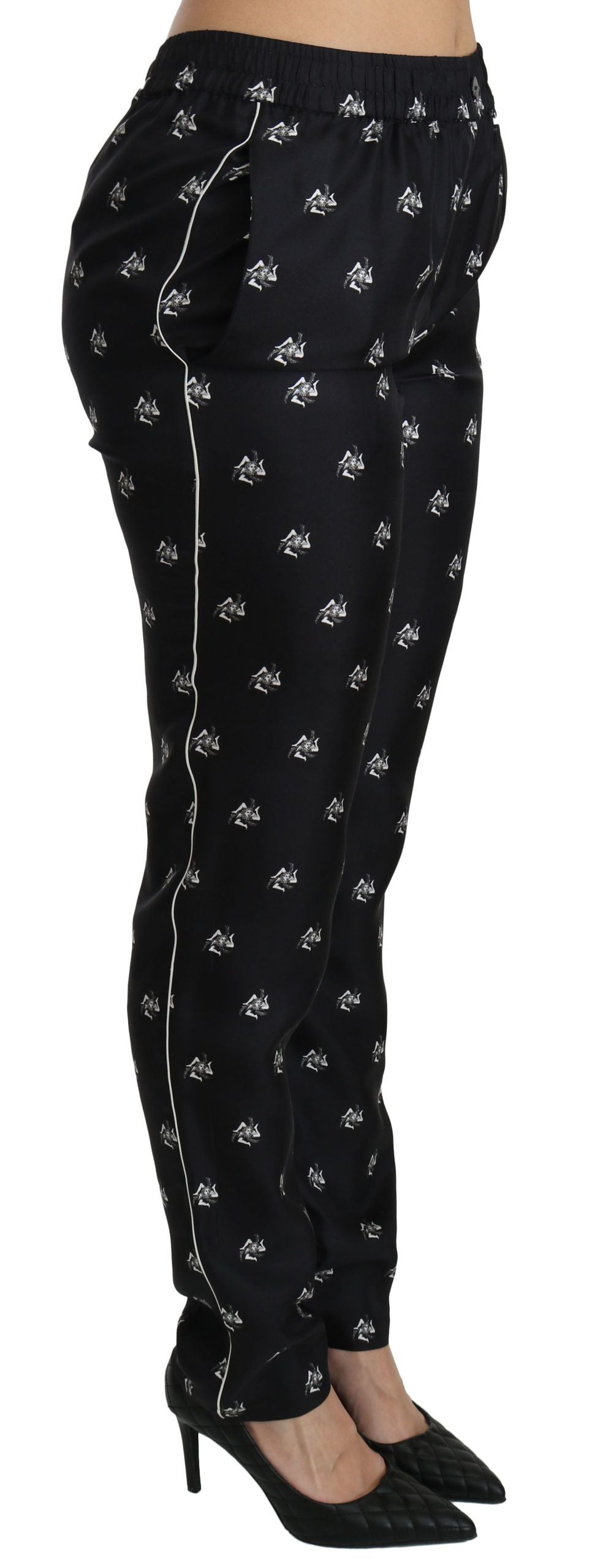 Elegante, skinny zijden broek met middelhoge taille