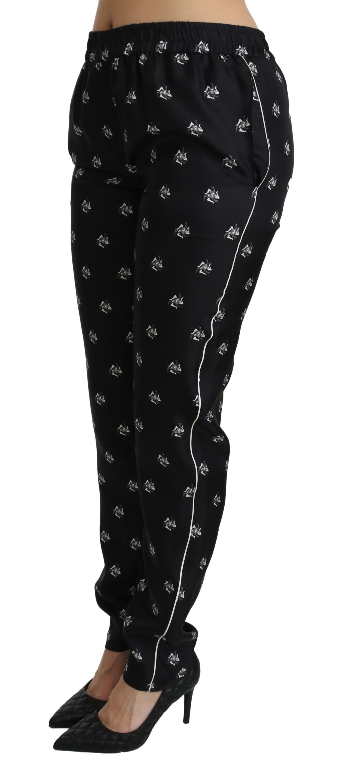 Elegante, skinny zijden broek met middelhoge taille