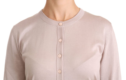 Silk Blend Pink Crew Neck Cardigan