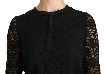 Elegant Black Lace Crew Neck Blouse