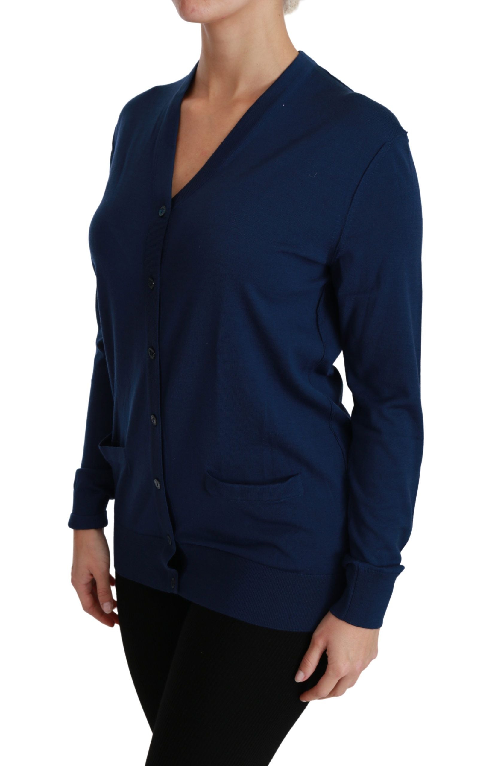 Elegant Blue Virgin Wool Cardigan