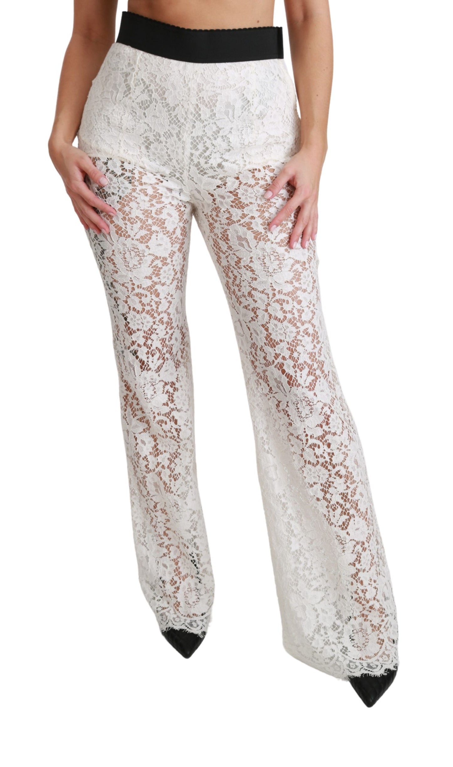 Elegante witte kanten hoge taille broek