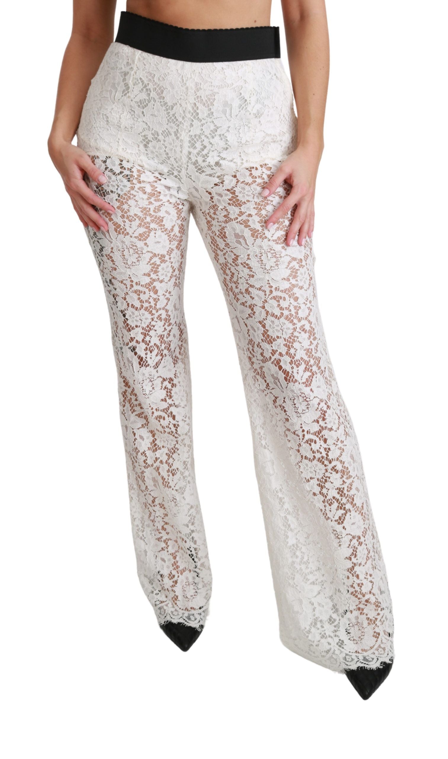 Elegante witte kanten hoge taille broek