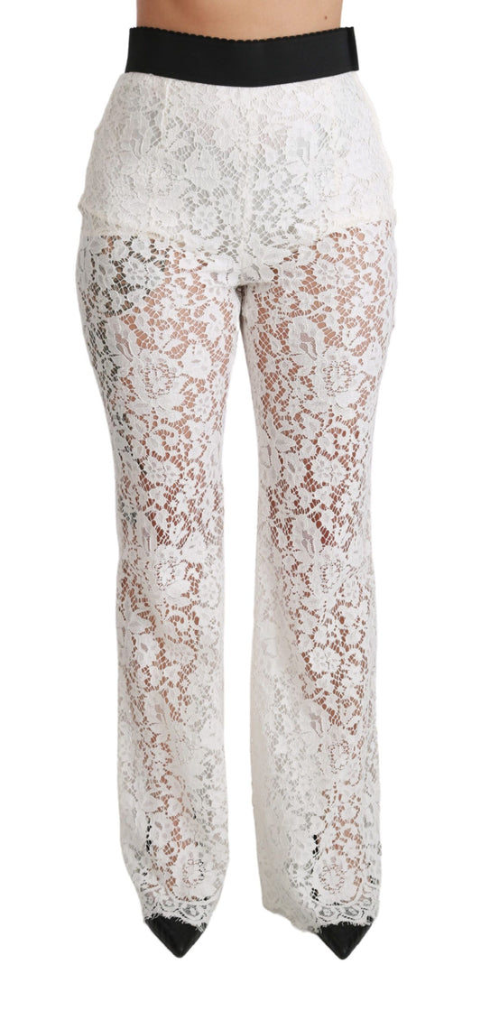 Elegante witte kanten hoge taille broek