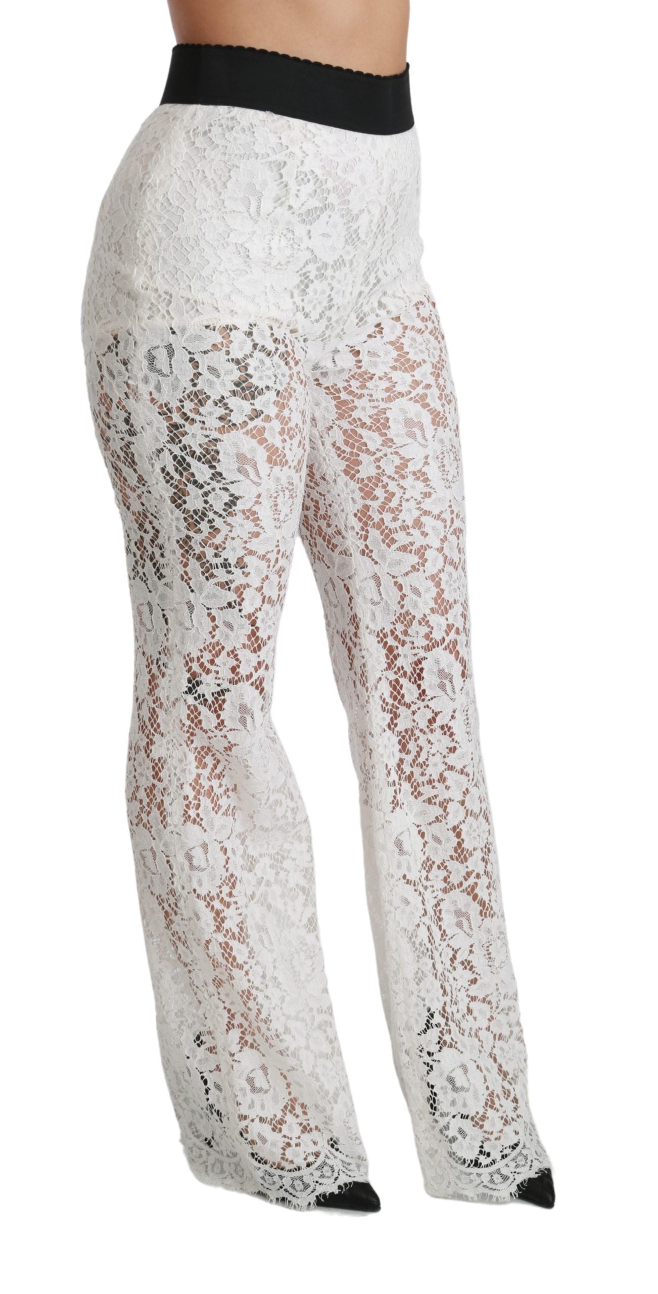 Elegante witte kanten hoge taille broek