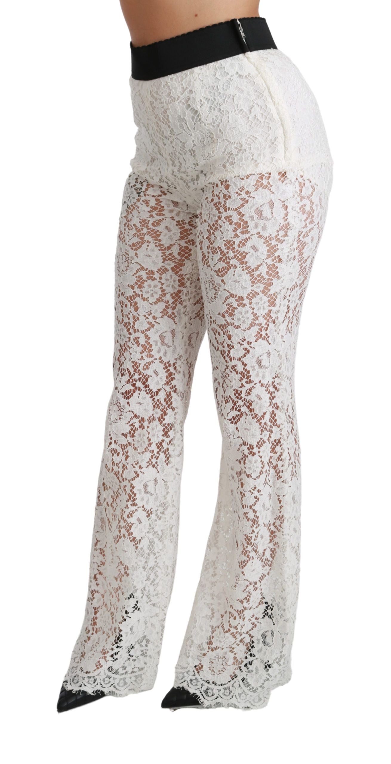 Elegante witte kanten hoge taille broek