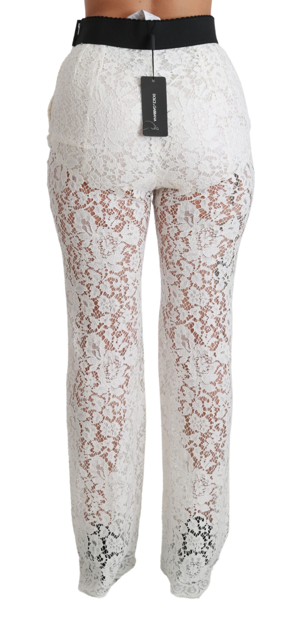 Elegante witte kanten hoge taille broek