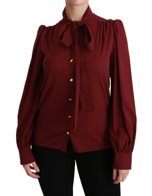 Elegante kastanjebruine zijden mix poloblouse