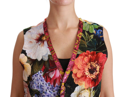 Multicolor Brocade Floral Sleeveless Vest