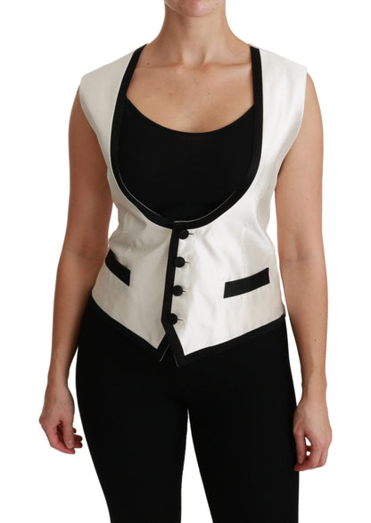 Elegante zijden mouwloze vest in zwart en wit