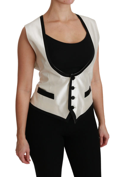 Elegante zijden mouwloze vest in zwart en wit