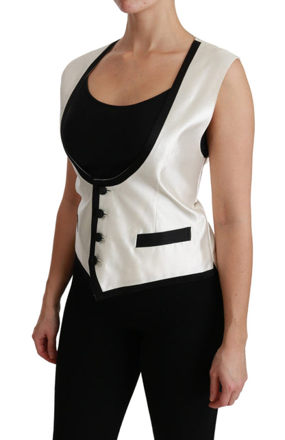 Elegante zijden mouwloze vest in zwart en wit