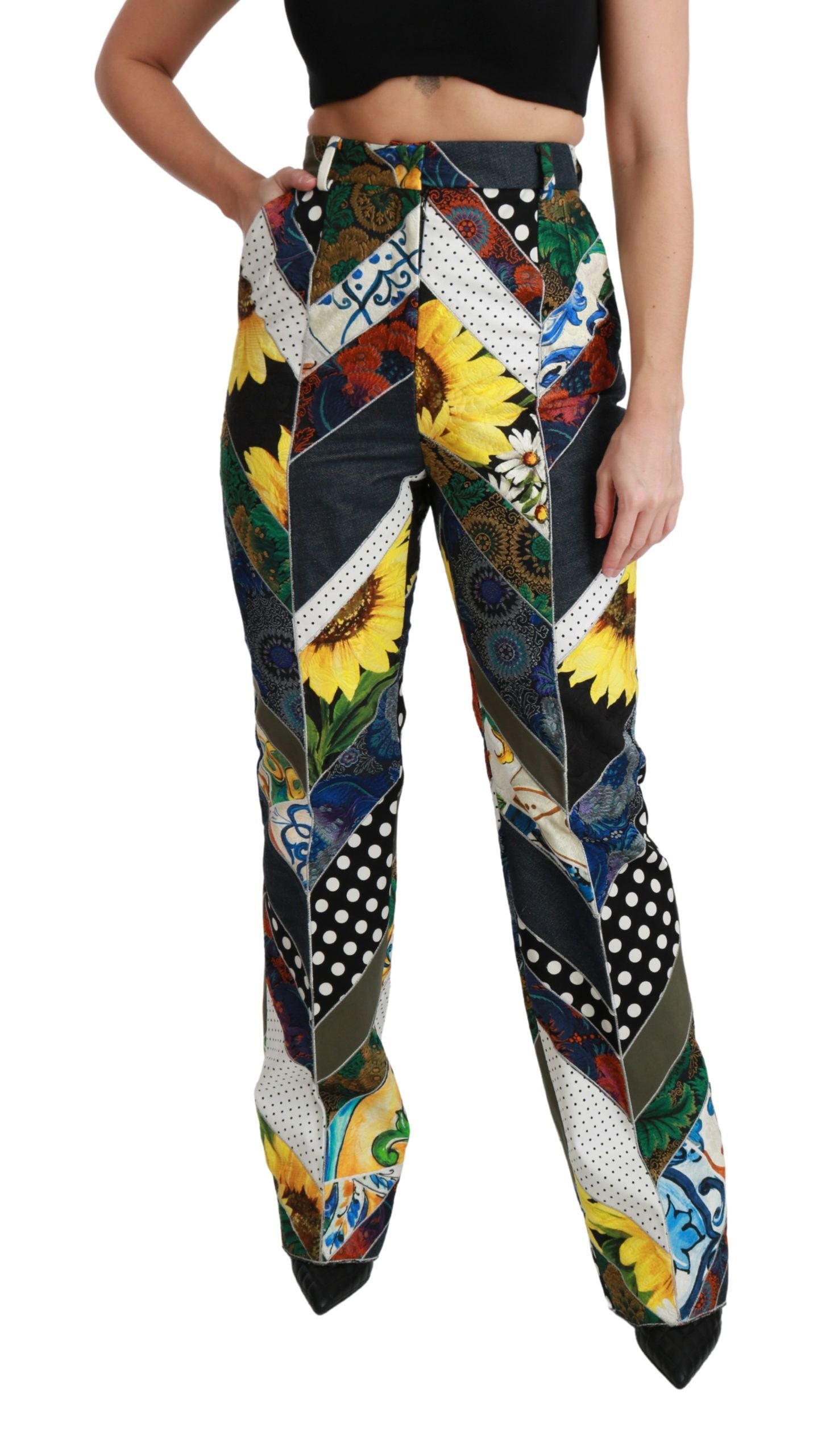 Elegante hoge taille multicolor rechte broek