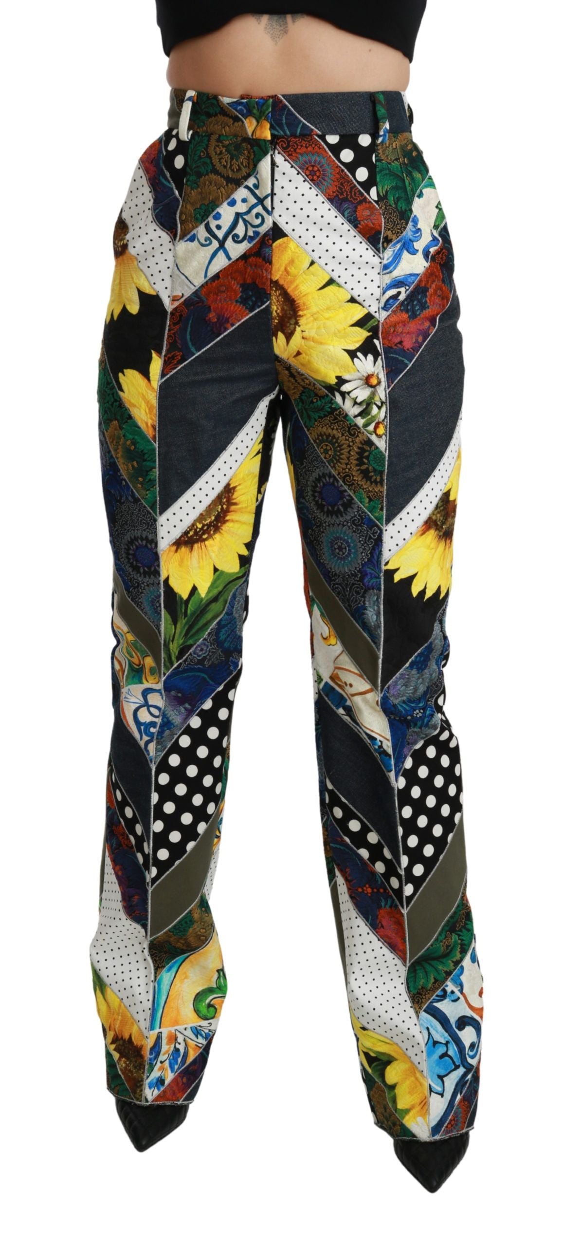 Elegante hoge taille multicolor rechte broek