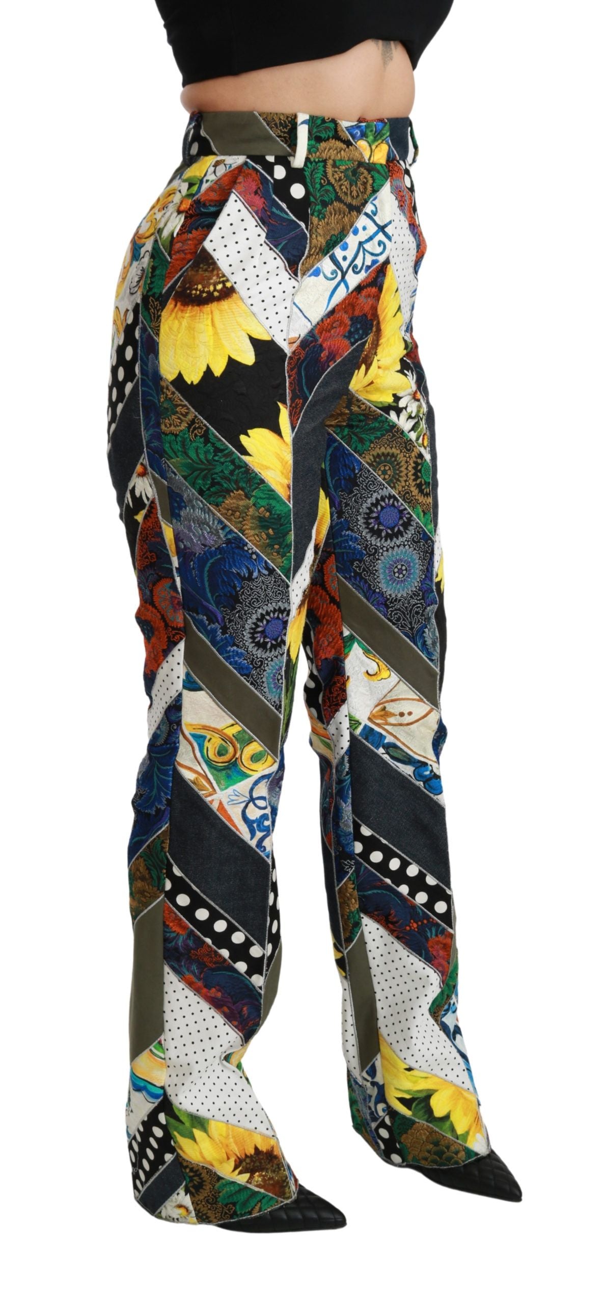 Elegante hoge taille multicolor rechte broek